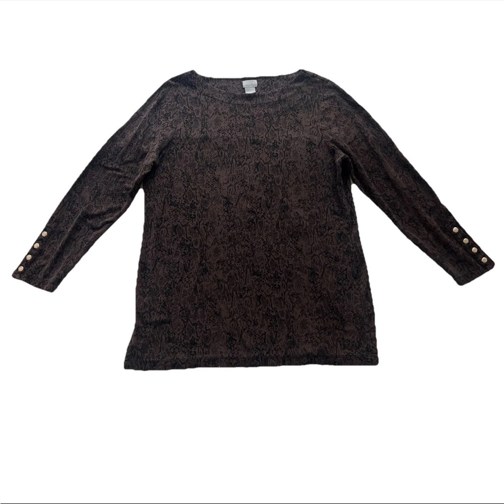 Chico's Womens Tunic Top Size 1 M Python Print Ponte Knit Long Sleeve Blouse